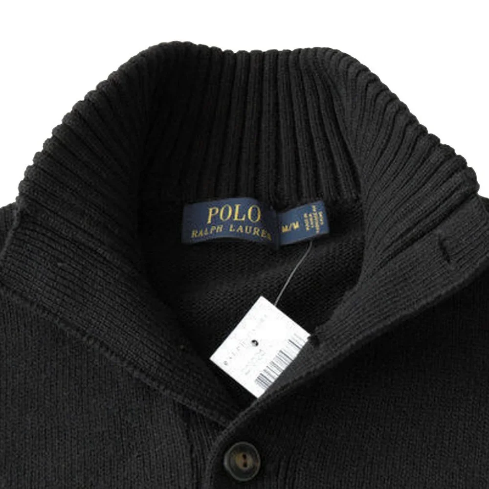NEW Polo Ralph Lauren Mens Button Mockneck Sweater!  Black  Purple Polo Player